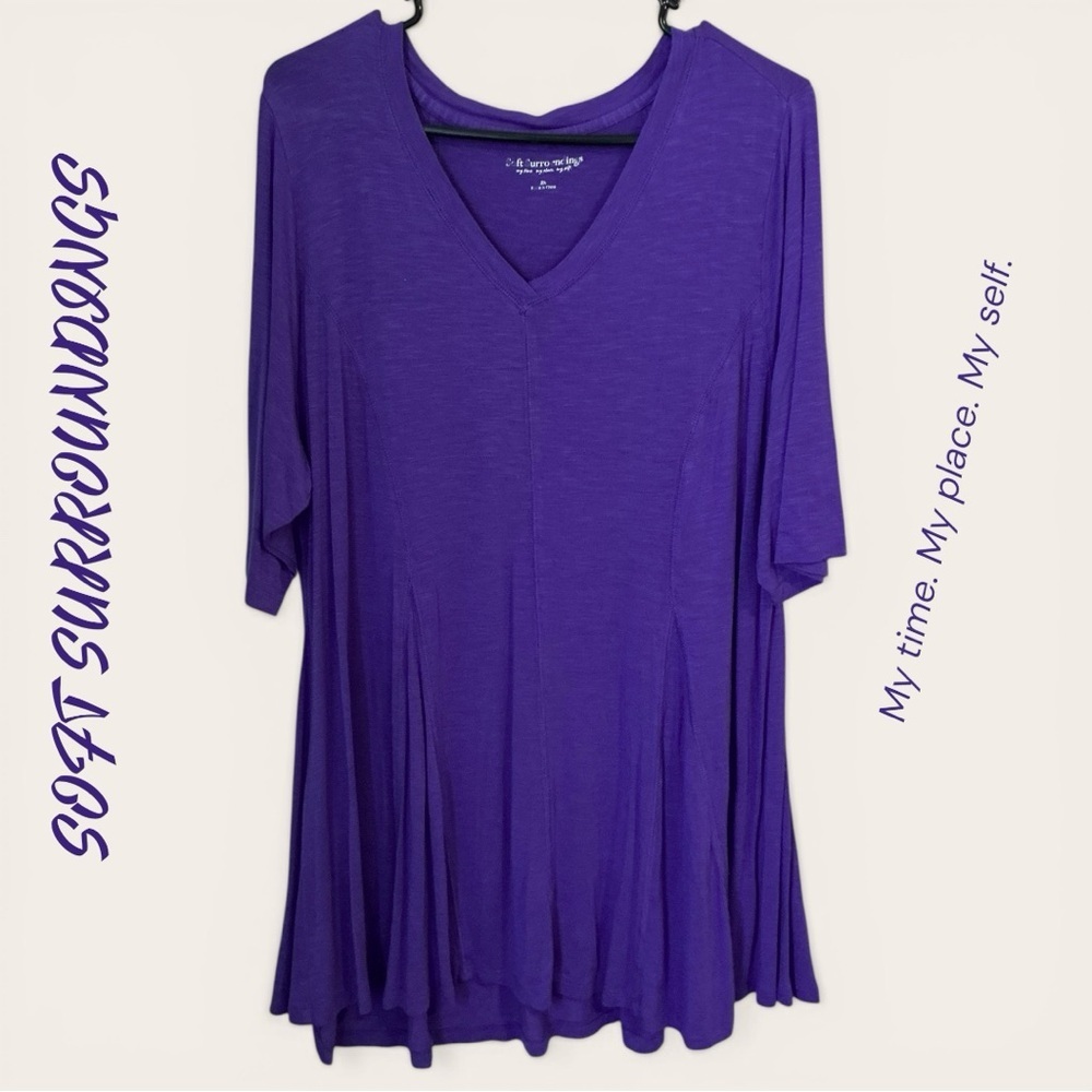 🌺SOFT SURROUNDINGS PURPLE ASYMMETRICAL V NECK TUNIC JERSEY TOP